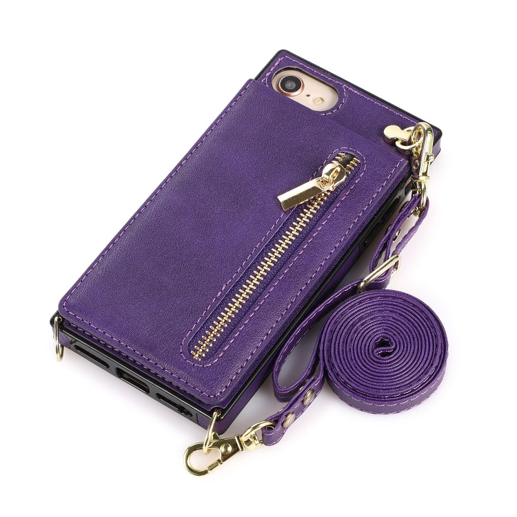 For iPhone SE 2022 / SE 2020 / 8 / 7 Cross-body Zipper Square TPU+PU Back Cover Case with Holder & Card Slots & Wallet & Strap(Purple) - iPhone SE 2022 / 2020 / 8 / 7 Cases by buy2fix | Online Shopping UK | buy2fix