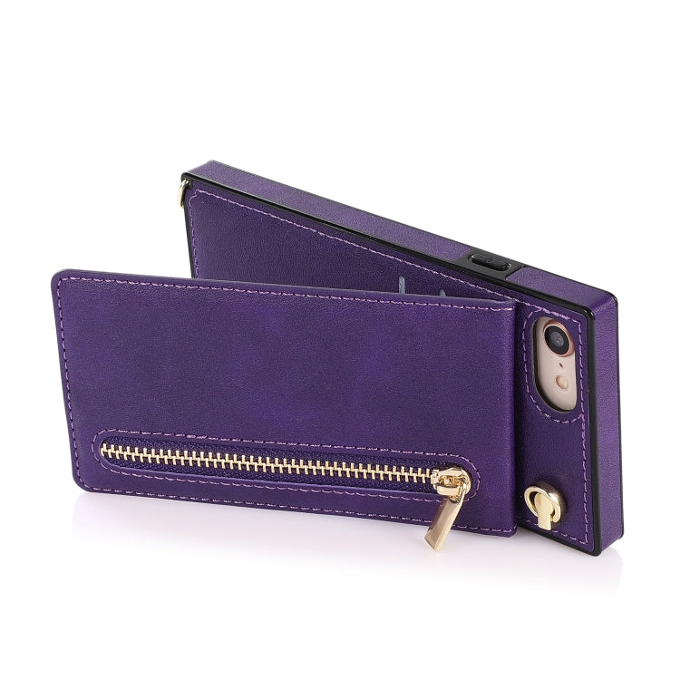 For iPhone SE 2022 / SE 2020 / 8 / 7 Cross-body Zipper Square TPU+PU Back Cover Case with Holder & Card Slots & Wallet & Strap(Purple) - iPhone SE 2022 / 2020 / 8 / 7 Cases by buy2fix | Online Shopping UK | buy2fix