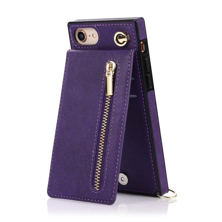 For iPhone SE 2022 / SE 2020 / 8 / 7 Cross-body Zipper Square TPU+PU Back Cover Case with Holder & Card Slots & Wallet & Strap(Purple) - iPhone SE 2022 / 2020 / 8 / 7 Cases by buy2fix | Online Shopping UK | buy2fix