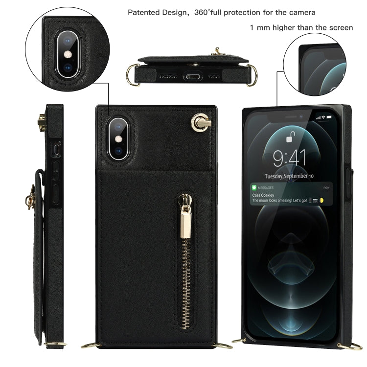 For iPhone X / XS Cross-body Zipper Square TPU+PU Back Cover Case with Holder & Card Slots & Wallet & Strap(Black) - More iPhone Cases by buy2fix | Online Shopping UK | buy2fix
