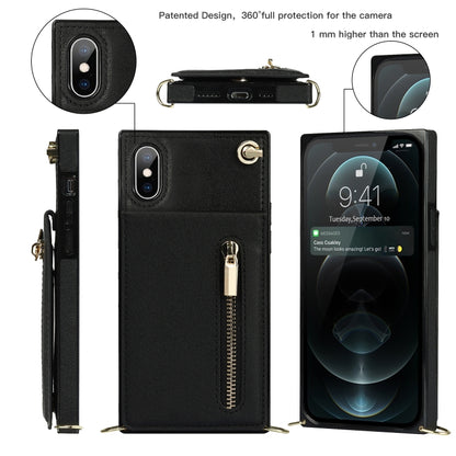 For iPhone X / XS Cross-body Zipper Square TPU+PU Back Cover Case with Holder & Card Slots & Wallet & Strap(Black) - More iPhone Cases by buy2fix | Online Shopping UK | buy2fix
