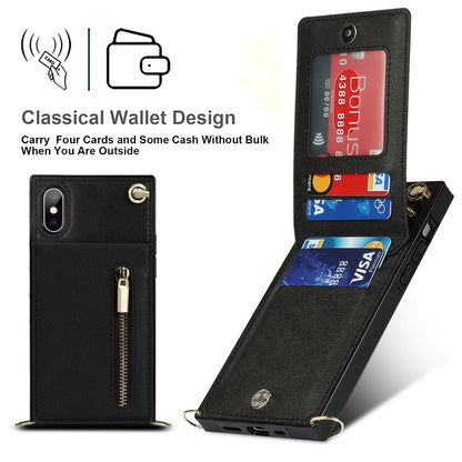 For iPhone X / XS Cross-body Zipper Square TPU+PU Back Cover Case with Holder & Card Slots & Wallet & Strap(Black) - More iPhone Cases by buy2fix | Online Shopping UK | buy2fix