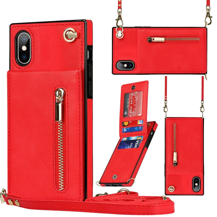 For iPhone X / XS Cross-body Zipper Square TPU+PU Back Cover Case with Holder & Card Slots & Wallet & Strap(Red) - More iPhone Cases by buy2fix | Online Shopping UK | buy2fix