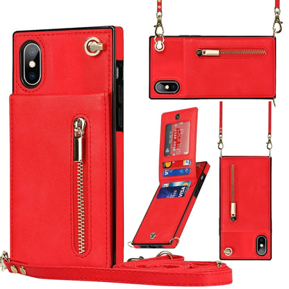 For iPhone X / XS Cross-body Zipper Square TPU+PU Back Cover Case with Holder & Card Slots & Wallet & Strap(Red) - More iPhone Cases by buy2fix | Online Shopping UK | buy2fix