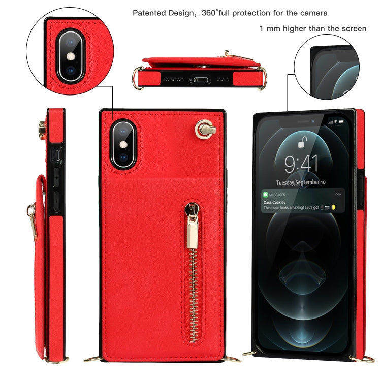 For iPhone X / XS Cross-body Zipper Square TPU+PU Back Cover Case with Holder & Card Slots & Wallet & Strap(Red) - More iPhone Cases by buy2fix | Online Shopping UK | buy2fix