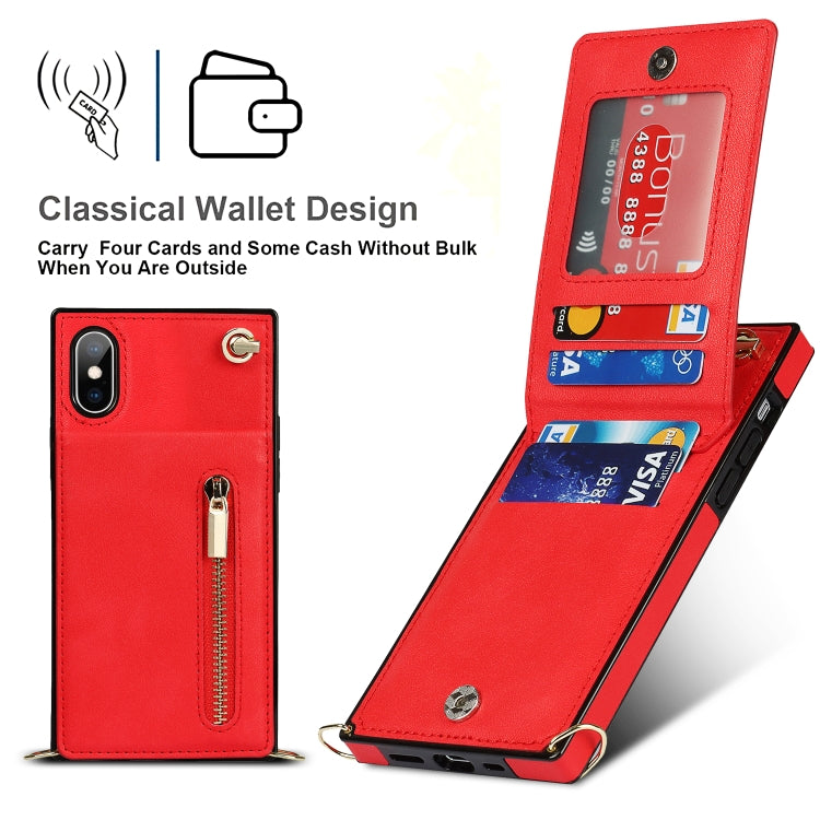 For iPhone X / XS Cross-body Zipper Square TPU+PU Back Cover Case with Holder & Card Slots & Wallet & Strap(Red) - More iPhone Cases by buy2fix | Online Shopping UK | buy2fix
