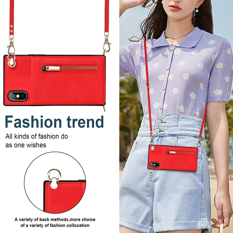 For iPhone X / XS Cross-body Zipper Square TPU+PU Back Cover Case with Holder & Card Slots & Wallet & Strap(Red) - More iPhone Cases by buy2fix | Online Shopping UK | buy2fix