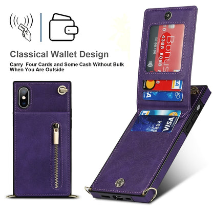 For iPhone X / XS Cross-body Zipper Square TPU+PU Back Cover Case with Holder & Card Slots & Wallet & Strap(Purple) - More iPhone Cases by buy2fix | Online Shopping UK | buy2fix