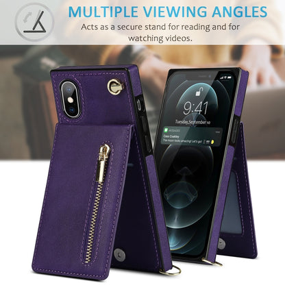 For iPhone X / XS Cross-body Zipper Square TPU+PU Back Cover Case with Holder & Card Slots & Wallet & Strap(Purple) - More iPhone Cases by buy2fix | Online Shopping UK | buy2fix