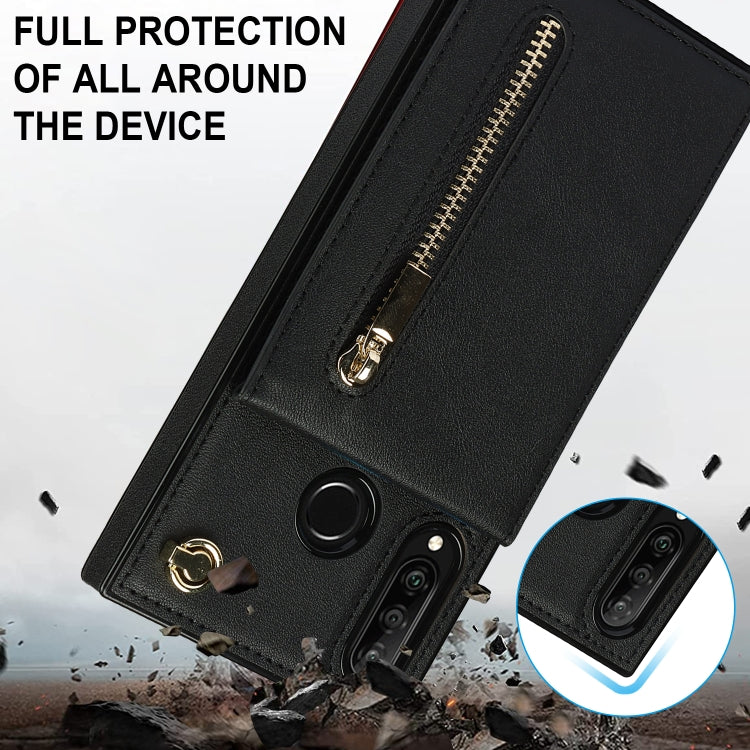 For Huawei P30 Lite Cross-body Zipper Square TPU+PU Back Cover Case with Holder & Card Slots & Wallet & Strap(Black) - Huawei Cases by buy2fix | Online Shopping UK | buy2fix