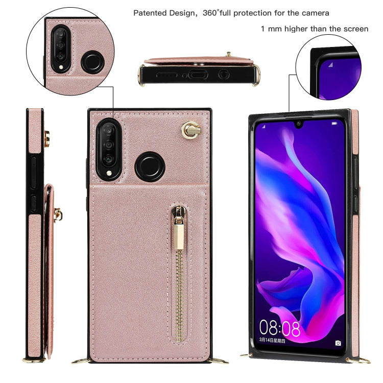 For Huawei P30 Lite Cross-body Zipper Square TPU+PU Back Cover Case with Holder & Card Slots & Wallet & Strap(Rose Gold) - Huawei Cases by buy2fix | Online Shopping UK | buy2fix