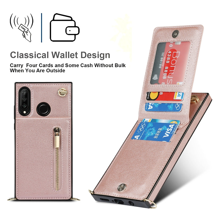 For Huawei P30 Lite Cross-body Zipper Square TPU+PU Back Cover Case with Holder & Card Slots & Wallet & Strap(Rose Gold) - Huawei Cases by buy2fix | Online Shopping UK | buy2fix