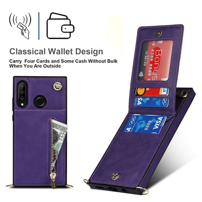 For Huawei P30 Lite Cross-body Zipper Square TPU+PU Back Cover Case with Holder & Card Slots & Wallet & Strap(Purple) - Huawei Cases by buy2fix | Online Shopping UK | buy2fix