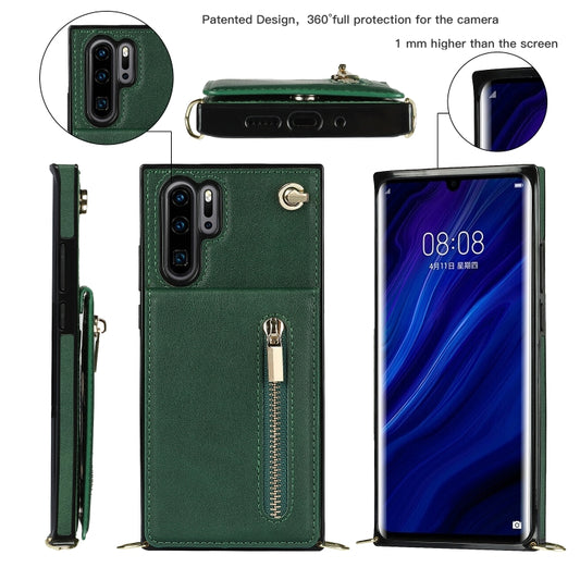 For Huawei P30 Pro Cross-body Zipper Square TPU+PU Back Cover Case with Holder & Card Slots & Wallet & Strap(Green) by buy2fix