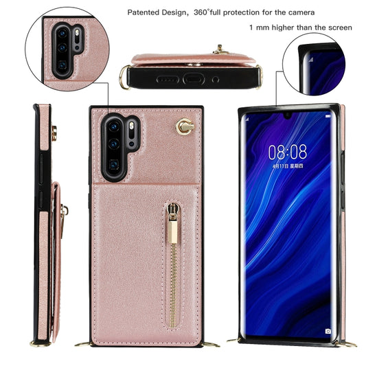 For Huawei P30 Pro Cross-body Zipper Square TPU+PU Back Cover Case with Holder & Card Slots & Wallet & Strap(Rose Gold) by buy2fix