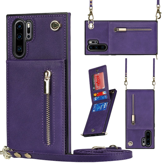 For Huawei P30 Pro Cross-body Zipper Square TPU+PU Back Cover Case with Holder & Card Slots & Wallet & Strap(Purple) - Huawei Cases by buy2fix | Online Shopping UK | buy2fix