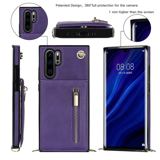 For Huawei P30 Pro Cross-body Zipper Square TPU+PU Back Cover Case with Holder & Card Slots & Wallet & Strap(Purple) by buy2fix