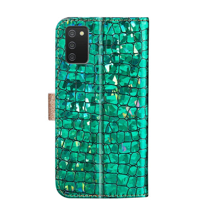 For Samsung Galaxy A03s EU Version Laser Glitter Powder Matching Crocodile Texture Horizontal Flip Leather Case with Card Slots & Holder & Wallet(Green) by buy2fix