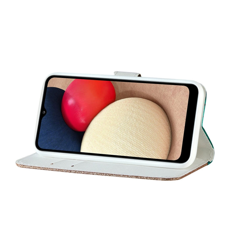 For Samsung Galaxy A03s EU Version Laser Glitter Powder Matching Crocodile Texture Horizontal Flip Leather Case with Card Slots & Holder & Wallet(Green) by buy2fix