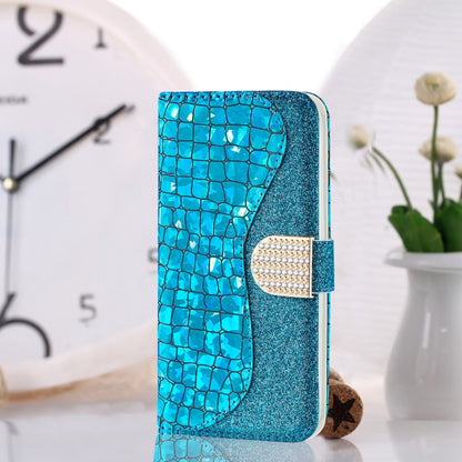 For Samsung Galaxy A03s EU Version Laser Glitter Powder Matching Crocodile Texture Horizontal Flip Leather Case with Card Slots & Holder & Wallet(Blue) by buy2fix
