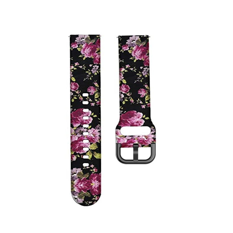 For Samsung Galaxy Watch 46mm Silicone Printing Watch Band(Black Pink Flower) - Watch Bands by buy2fix | Online Shopping UK | buy2fix