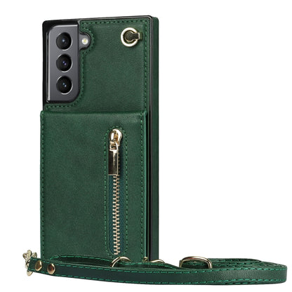 For Samsung Galaxy S21 5G Cross-body Zipper Square TPU+PU Back Cover Case with Holder & Card Slots & Wallet & Strap(Green) - Galaxy S21 5G Cases by buy2fix | Online Shopping UK | buy2fix