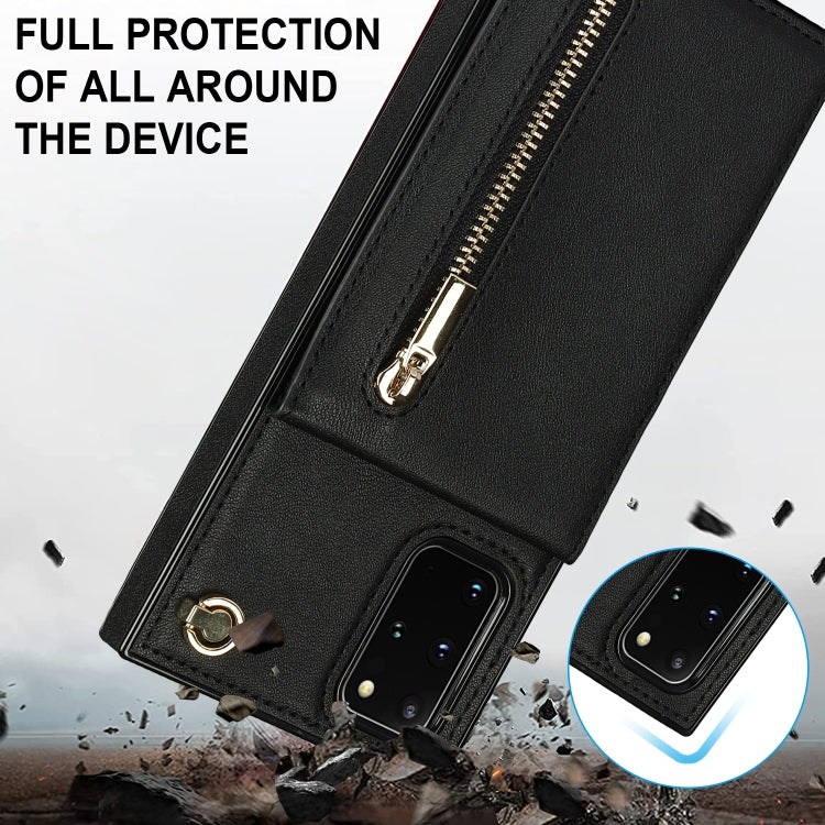 For Samsung Galaxy S20+ Cross-body Zipper Square TPU+PU Back Cover Case with Holder & Card Slots & Wallet & Strap(Black) by buy2fix