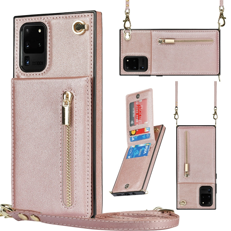 For Samsung Galaxy S20 Ultra Cross-body Zipper Square TPU+PU Back Cover Case with Holder & Card Slots & Wallet & Strap(Rose Gold) by buy2fix
