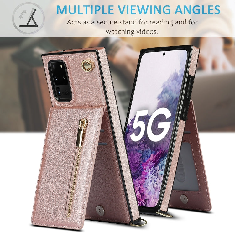 For Samsung Galaxy S20 Ultra Cross-body Zipper Square TPU+PU Back Cover Case with Holder & Card Slots & Wallet & Strap(Rose Gold) by buy2fix
