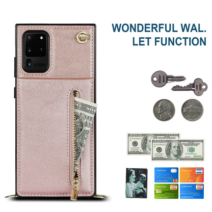 For Samsung Galaxy S20 Ultra Cross-body Zipper Square TPU+PU Back Cover Case with Holder & Card Slots & Wallet & Strap(Rose Gold) by buy2fix