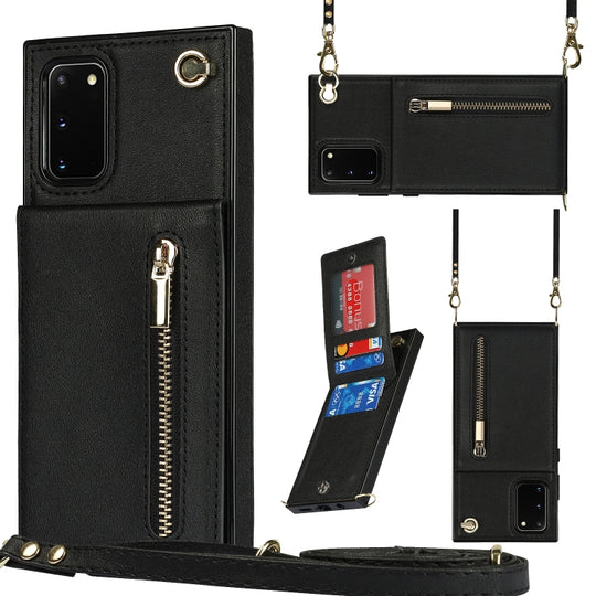 For Samsung Galaxy S20 FE 5G Cross-body Zipper Square TPU+PU Back Cover Case with Holder & Card Slots & Wallet & Strap(Black)