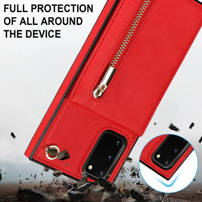 For Samsung Galaxy S20 FE 5G Cross-body Zipper Square TPU+PU Back Cover Case with Holder & Card Slots & Wallet & Strap(Red) by buy2fix