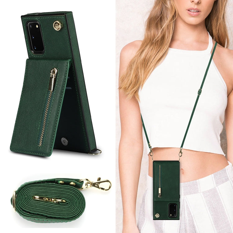 For Samsung Galaxy S20 FE 5G Cross-body Zipper Square TPU+PU Back Cover Case with Holder & Card Slots & Wallet & Strap(Green) by buy2fix