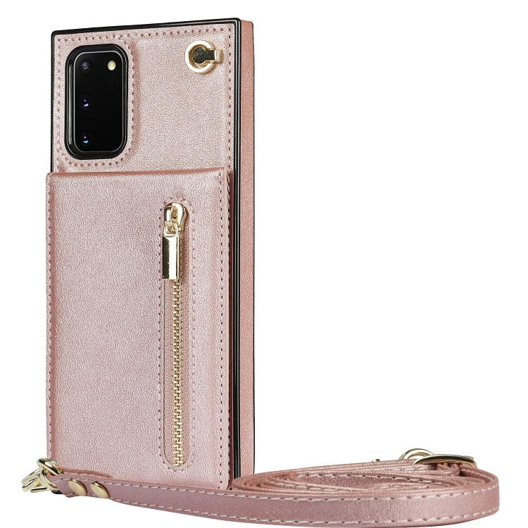 For Samsung Galaxy S20 FE 5G Cross-body Zipper Square TPU+PU Back Cover Case with Holder & Card Slots & Wallet & Strap(Rose Gold) by buy2fix