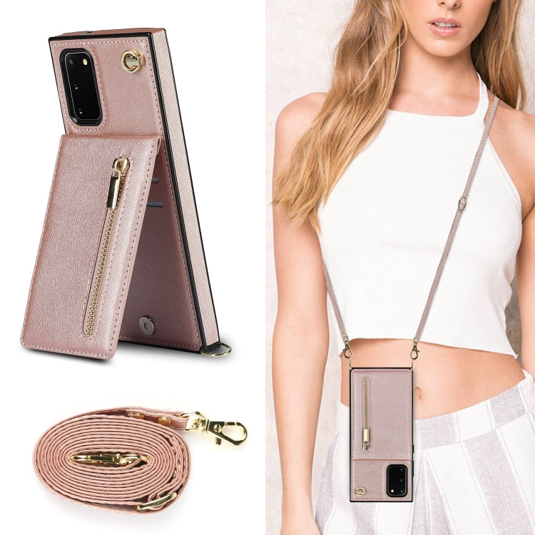 For Samsung Galaxy S20 FE 5G Cross-body Zipper Square TPU+PU Back Cover Case with Holder & Card Slots & Wallet & Strap(Rose Gold) by buy2fix