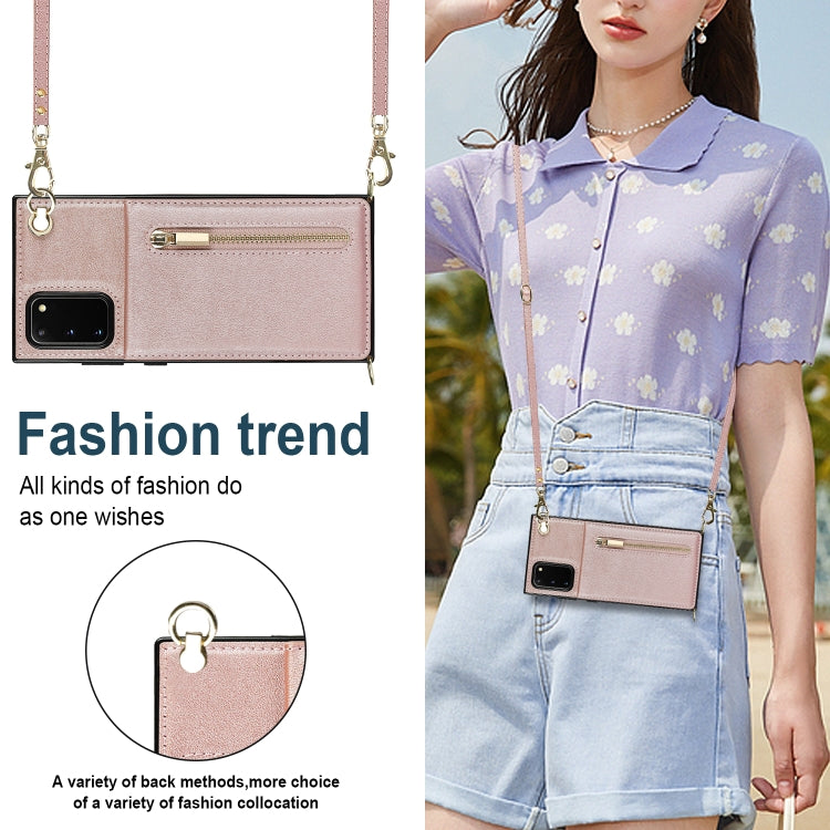 For Samsung Galaxy S20 FE 5G Cross-body Zipper Square TPU+PU Back Cover Case with Holder & Card Slots & Wallet & Strap(Rose Gold) by buy2fix