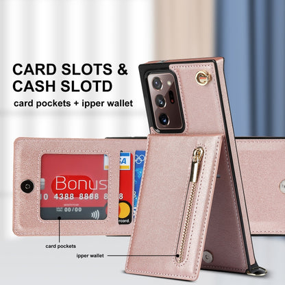 For Samsung Galaxy Note20 Ultra Cross-body Zipper Square TPU+PU Back Cover Case with Holder & Card Slots & Wallet & Strap(Rose Gold) by buy2fix