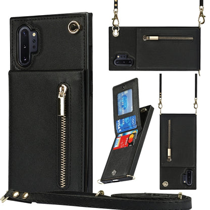 For Samsung Galaxy Note10+ Cross-body Zipper Square TPU+PU Back Cover Case with Holder & Card Slots & Wallet & Strap(Black) by buy2fix