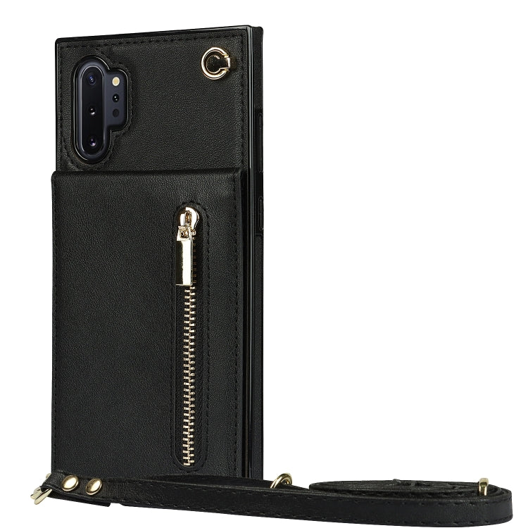For Samsung Galaxy Note10+ Cross-body Zipper Square TPU+PU Back Cover Case with Holder & Card Slots & Wallet & Strap(Black) by buy2fix