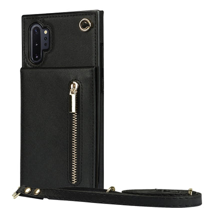 For Samsung Galaxy Note10+ Cross-body Zipper Square TPU+PU Back Cover Case with Holder & Card Slots & Wallet & Strap(Black) by buy2fix