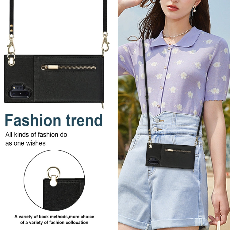 For Samsung Galaxy Note10+ Cross-body Zipper Square TPU+PU Back Cover Case with Holder & Card Slots & Wallet & Strap(Black) by buy2fix