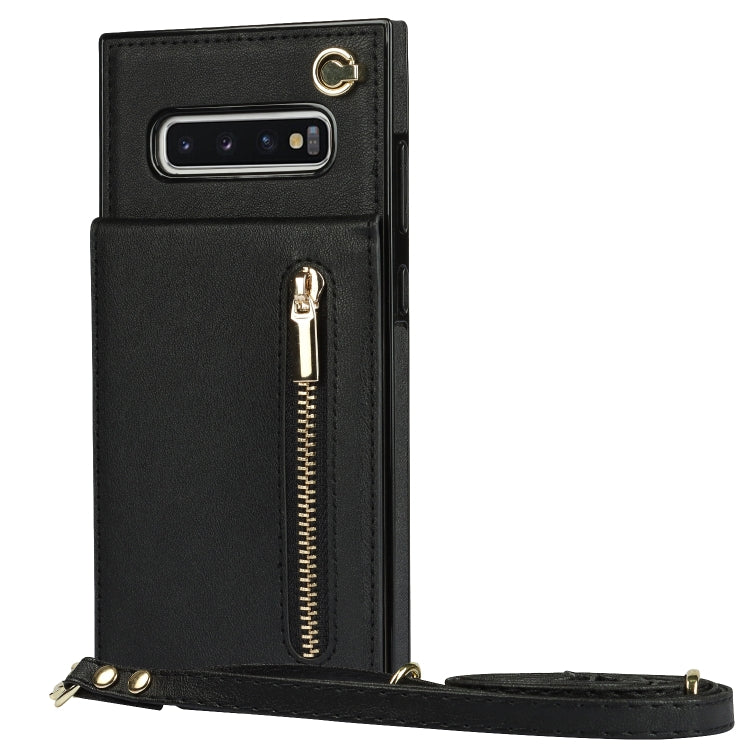 For Samsung Galaxy S10 Cross-body Zipper Square TPU+PU Back Cover Case with Holder & Card Slots & Wallet & Strap(Black) by buy2fix