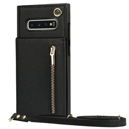 For Samsung Galaxy S10 Cross-body Zipper Square TPU+PU Back Cover Case with Holder & Card Slots & Wallet & Strap(Black) by buy2fix