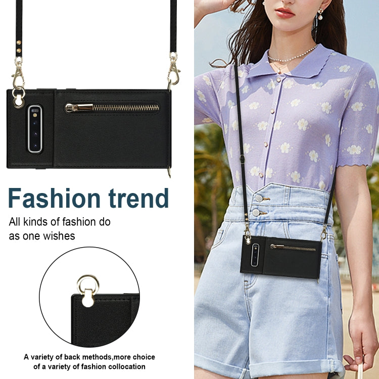 For Samsung Galaxy S10 Cross-body Zipper Square TPU+PU Back Cover Case with Holder & Card Slots & Wallet & Strap(Black) by buy2fix