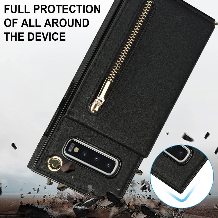 For Samsung Galaxy S10 Cross-body Zipper Square TPU+PU Back Cover Case with Holder & Card Slots & Wallet & Strap(Black) by buy2fix