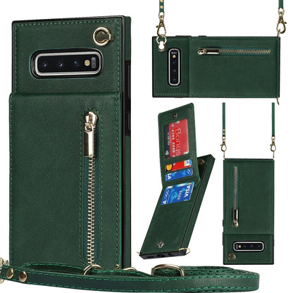 For Samsung Galaxy S10 Plus Cross-body Zipper Square TPU+PU Back Cover Case with Holder & Card Slots & Wallet & Strap(Green) - Galaxy Phone Cases by buy2fix | Online Shopping UK | buy2fix