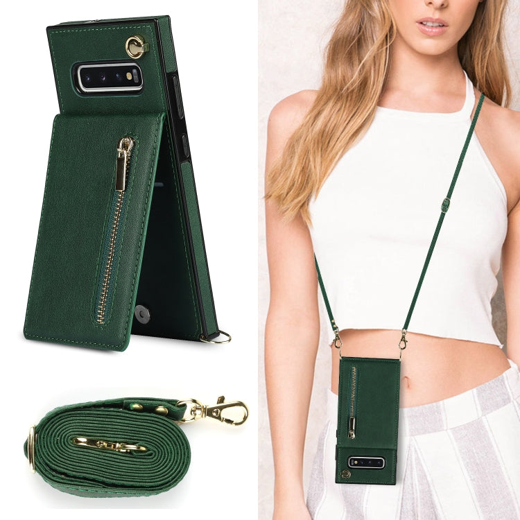 For Samsung Galaxy S10 Plus Cross-body Zipper Square TPU+PU Back Cover Case with Holder & Card Slots & Wallet & Strap(Green) - Galaxy Phone Cases by buy2fix | Online Shopping UK | buy2fix