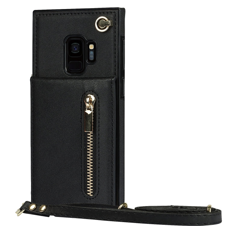 For Samsung Galaxy S9 Cross-body Zipper Square TPU+PU Back Cover Case with Holder & Card Slots & Wallet & Strap(Black) by buy2fix