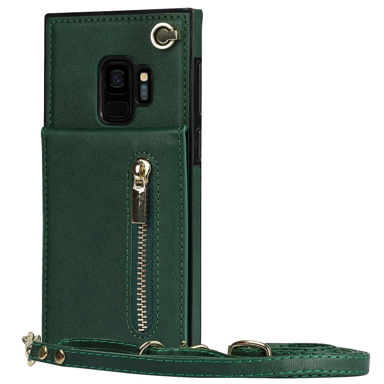 For Samsung Galaxy S9 Cross-body Zipper Square TPU+PU Back Cover Case with Holder & Card Slots & Wallet & Strap(Green) by buy2fix