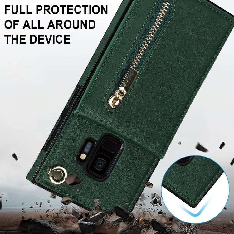 For Samsung Galaxy S9 Cross-body Zipper Square TPU+PU Back Cover Case with Holder & Card Slots & Wallet & Strap(Green) by buy2fix